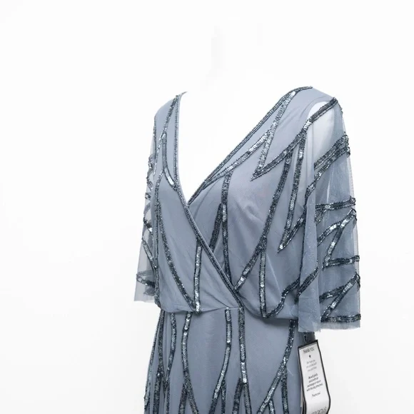 Adrianna Papell‎ - Beaded Mesh Flutter-Sleeve Dress - Picture 7 of 12